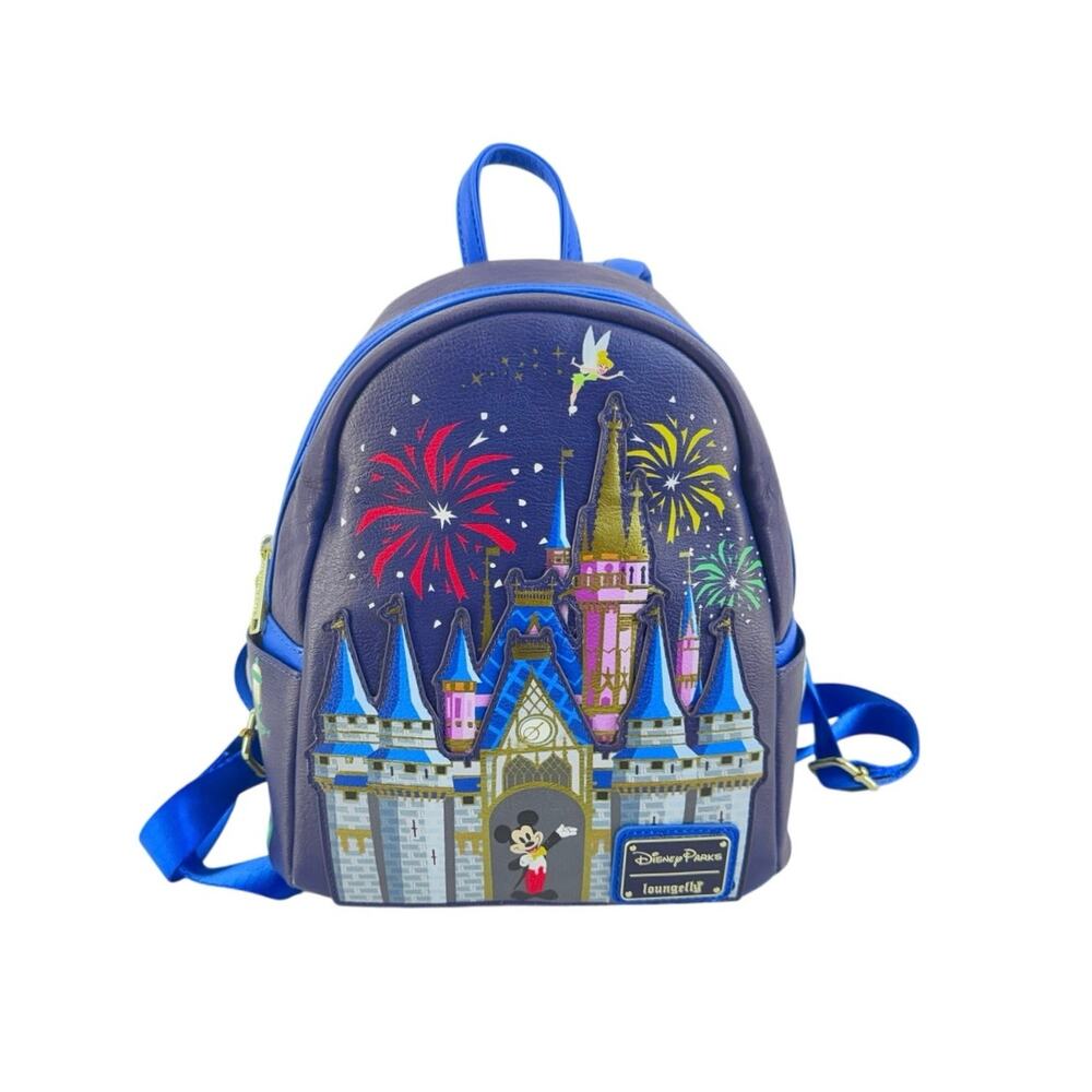 Disney Parks Loungefly Castle Fireworks Tinker Bell Backpack Purple Mickey Mouse